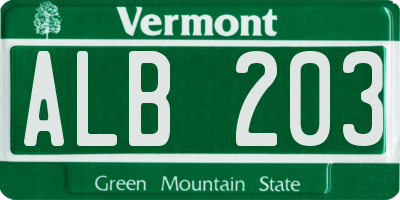 VT license plate ALB203
