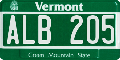 VT license plate ALB205