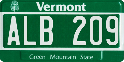VT license plate ALB209