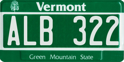 VT license plate ALB322