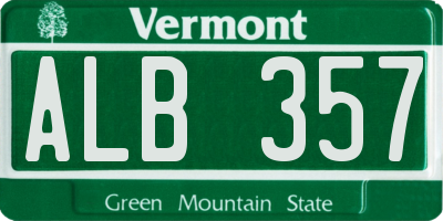 VT license plate ALB357