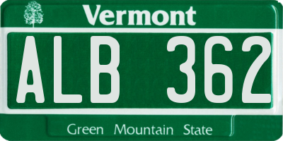 VT license plate ALB362