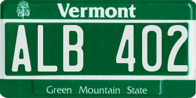VT license plate ALB402