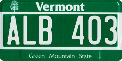 VT license plate ALB403