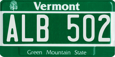 VT license plate ALB502