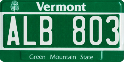VT license plate ALB803