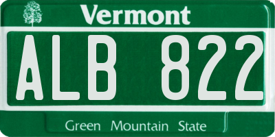 VT license plate ALB822