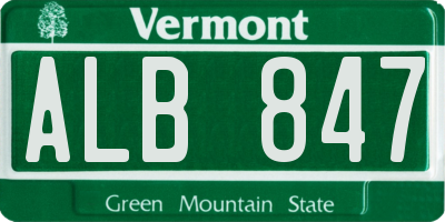VT license plate ALB847