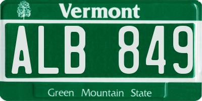 VT license plate ALB849