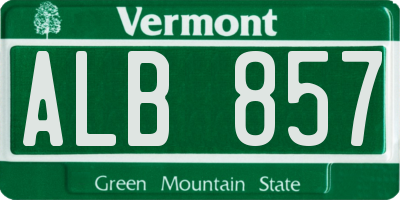 VT license plate ALB857