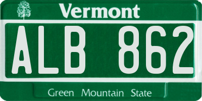 VT license plate ALB862