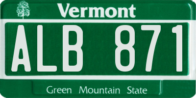 VT license plate ALB871