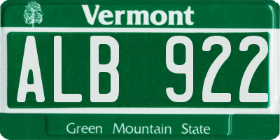 VT license plate ALB922