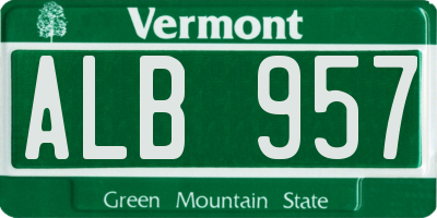 VT license plate ALB957