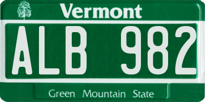 VT license plate ALB982