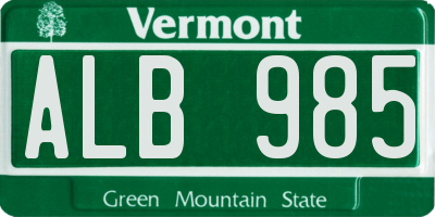 VT license plate ALB985