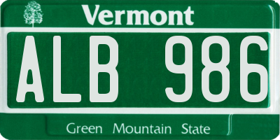 VT license plate ALB986