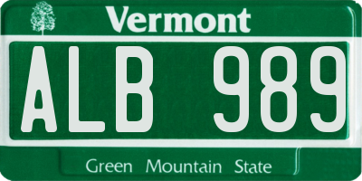 VT license plate ALB989