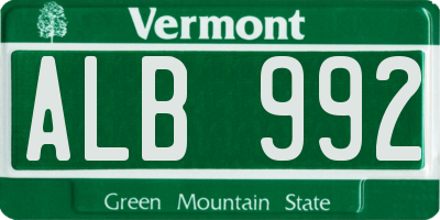 VT license plate ALB992
