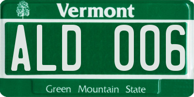 VT license plate ALD006