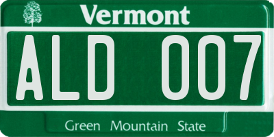 VT license plate ALD007