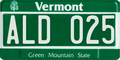 VT license plate ALD025