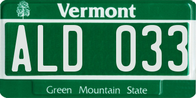 VT license plate ALD033