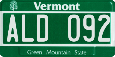 VT license plate ALD092