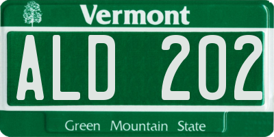 VT license plate ALD202