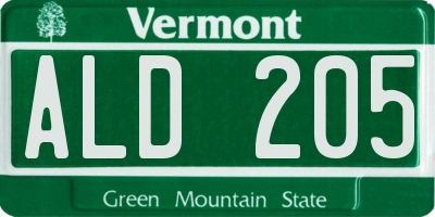 VT license plate ALD205