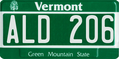 VT license plate ALD206