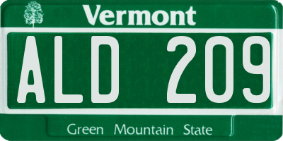 VT license plate ALD209