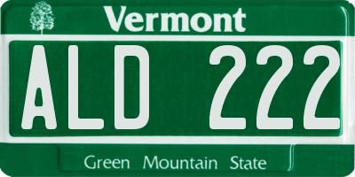 VT license plate ALD222