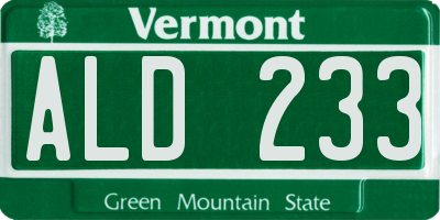 VT license plate ALD233