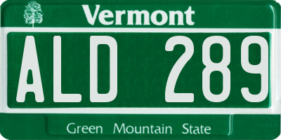 VT license plate ALD289