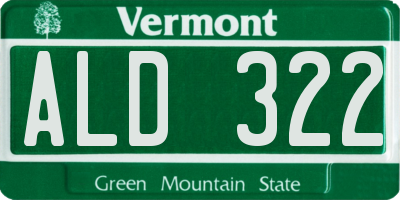 VT license plate ALD322