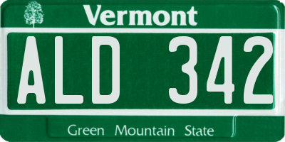 VT license plate ALD342