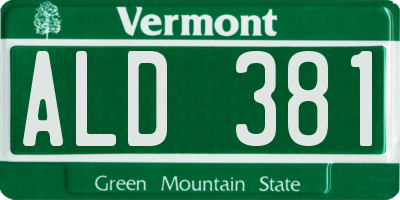 VT license plate ALD381