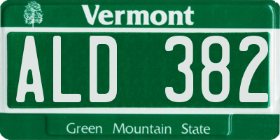 VT license plate ALD382