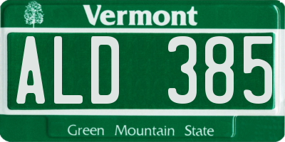 VT license plate ALD385