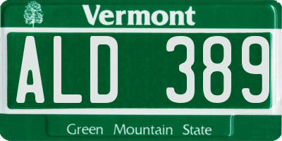 VT license plate ALD389