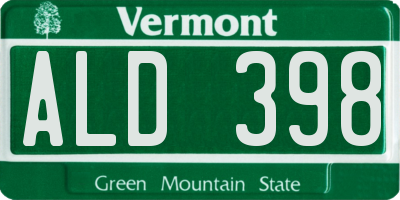 VT license plate ALD398