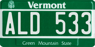 VT license plate ALD533