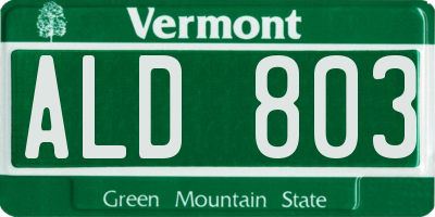 VT license plate ALD803