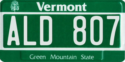 VT license plate ALD807