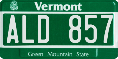VT license plate ALD857