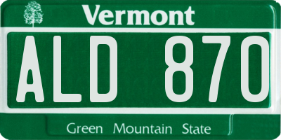 VT license plate ALD870