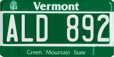 VT license plate ALD892