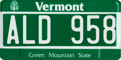 VT license plate ALD958