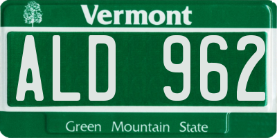 VT license plate ALD962